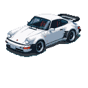 1992 white Porsche 911 Turbo S with whale tail spoiler, three-quarter view, transparent background.
