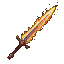 A pixelated sword made of flickering orange and yellow flames against a black background.