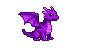 A small, vibrant purple dragon with folded wings and expressive eyes, looking to the right with curiosity.