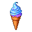 A soft-serve ice cream cone with swirled pastel blue and lavender ice cream, topped with colorful sprinkles, and a textured brown waffle cone.