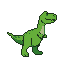 A cheerful, bright green pixelated Tyrannosaurus Rex standing in profile.