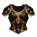 Black torso armor with intricate gold filigree and starburst shoulder embellishments.