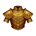 Ornate brass armor with scrollwork and regal embellishments, polished to a golden gleam.