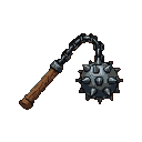 Pixel art flail with a weathered wooden handle, dark chain, and a spiked metal ball.