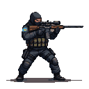 Masked operative in tactical gear aims an AWP sniper rifle, an Argentine flag patch visible on their arm.