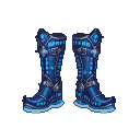 Knee-high, deep blue boots with glowing cyan dot patterns, metallic buckles, and glowing blue soles on a transparent background.