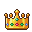 A golden crown with pixelated turquoise, emerald, and ruby gems on a black background.