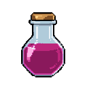 A pixelated magenta potion in an octagonal glass bottle with a cork stopper.