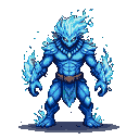 A humanoid water elemental with jagged ice shards on its shoulders and forearms, its form shimmering and translucent blue.