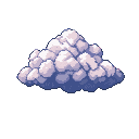 A fluffy cloud with soft, glowing edges, featuring highlights of white and pink on top, and shadowed blues and purples underneath.