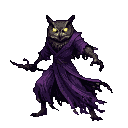 Menacing Owl Warrior: Purple Robes, Glowing Eyes, Dark Magic