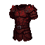Crimson and shadowed brown demon-skin leather armor with glowing embers and a square buckle.