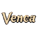 Pixelated text "Venca" in creamy beige, with subtle 3D shading, on a black background.