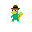 A green platypus wearing a brown fedora, with a yellow beak and feet.
