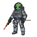 Pixel Art: alien in spacesuit with 2 laser guns