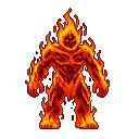 A humanoid figure made of flickering orange, red, and yellow flames stands against a black background.