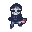 Chibi skull character in a dynamic skateboarding ollie pose, wearing a backwards cap, baggy hoodie, ripped jeans, and skate shoes, rendered in 8-bit pixel art.
