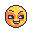 Mischievous yellow emoji with sly, side-glancing eyes and a flirty smirk, rendered in pixel art with yellow and orange gradients.