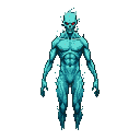 Menacing humanoid water elemental with a skull-like head, piercing red eyes, and lower body dissolving into water.