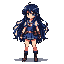 Young anime girl with dark blue hair in a sailor uniform, holding a satchel.