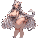 Pixel Art: very long flowing white-silver hair, silky and voluminous, h...