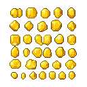 Glistening yellow gemstones in various pixelated shapes and sizes, resembling treasure.
