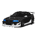 Black Toyota Supra MK5 with a white body kit, aggressive spoiler, sculpted front bumper, and piercing blue headlights.