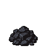 Isometric pile of dark, rough-textured rocks on a black background.