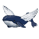 Humpback whale with large white pigeon wings, flying.