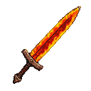A magma sword with a fiery red, orange, and yellow blade and a dark, metallic hilt.