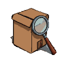 Magnifying glass held over a slightly open cardboard box.