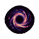 A swirling vortex of magenta and orange cosmic energy with twinkling lights, resembling a black hole with an accretion disk.