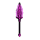 A pink and black spear with a glowing, jagged tip and a jewel at its base.