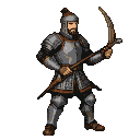Stoic knight in segmented armor holds a crossbow, looking forward.