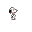 A white pixelated dog with a red collar on a black background.