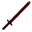 Long sword with a black blade and a vibrant red edge, and a textured black and red hilt.