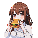 Anime Girl's Joyful Hamburger Bite