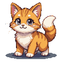 Fluffy orange tabby kitten with large, sparkling blue eyes and a happy smile.