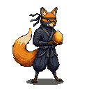 A fox in a dark ninja outfit with an orange bandana holds a golden egg.