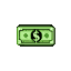 A green dollar bill with a dollar sign, rendered in pixel art.