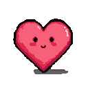 A rosy pink heart with a smiling face and rosy cheeks, rendered in a pixelated style with subtle shading.