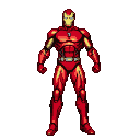 Iron Man in red and gold armor, facing forward, against a black background.