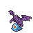 A purple bat-like creature with large wings perches on a blue amorphous blob with a single orange-eyed gaze.