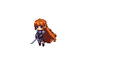 Small female knight with vibrant orange hair and gleaming armor, holding a sword, with a determined expression.