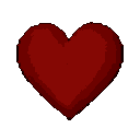 A marronish-red pixelated heart with a subtle glow and darker red outline against a black background.