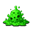 Radioactive green slime oozes with dark holes and glistening droplets, a menacing peak rising from its center.