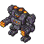 A dark metallic automaton, crackling with molten orange energy, stands in an isometric battle pose.