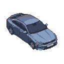 A slate-grey sedan shown from an isometric perspective.