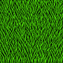 A dense field of pixelated grass in various shades of green, with sharp, angular blades creating depth and texture.