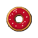 A red-iced donut with white sprinkles on a black background.